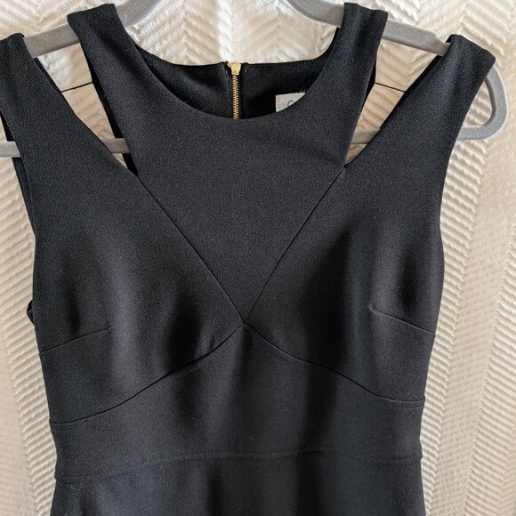 Calvin Klein Black Sheath Dress Cutout Shoulders Size 6 Gold Back Zipper LBD - Picture 2 of 12